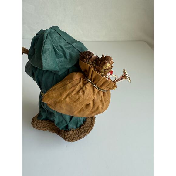 Vintage Paper Mache Santa Green Hooded Robe Toy Sack Old World Christmas 6.5" - Picture 5 of 8